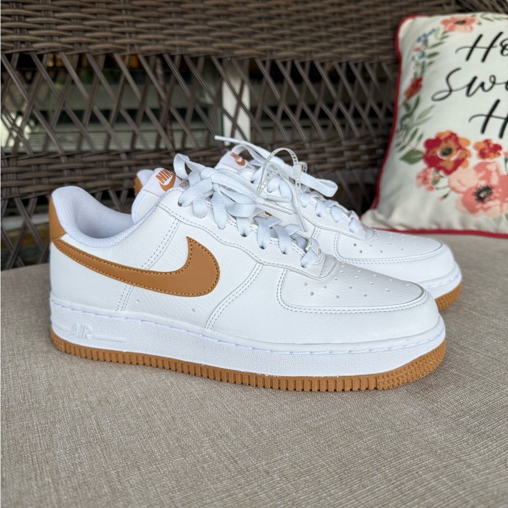 Nike Air Force 1 White and Flax Sneakers